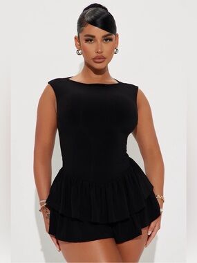 Fashion Nova Just a Girl Romper - Black